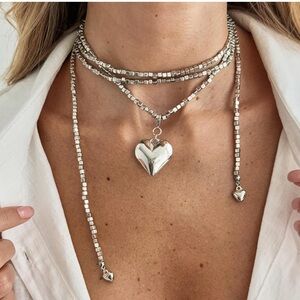Anthropologie Silver Single Beaded Heart Necklace
